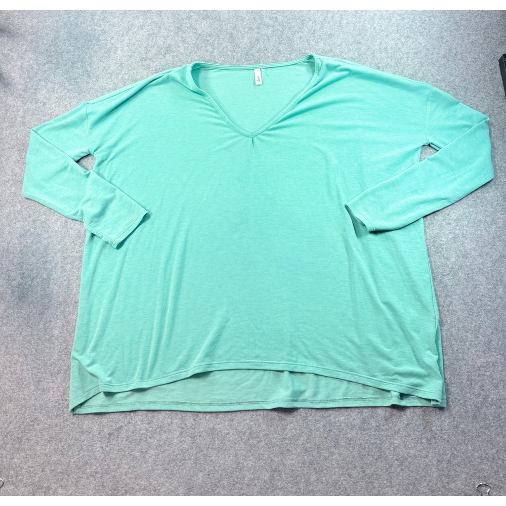 Glam Womens V-Neck Long Sleeve Top Turquoise Aqua High Low Hem GT5042 Medium
